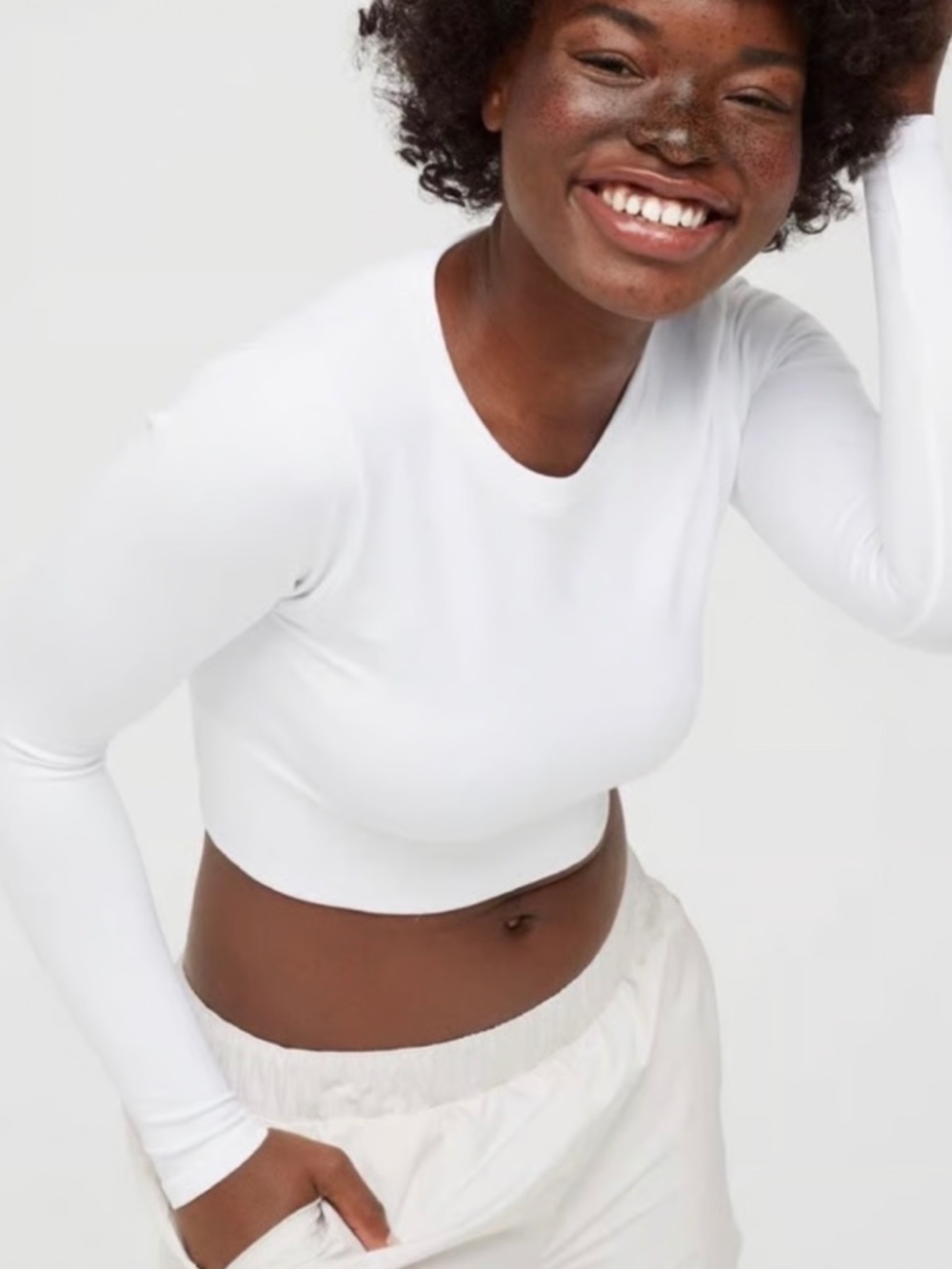 Offline by Aerie White Longsleeve Crop Workout Top